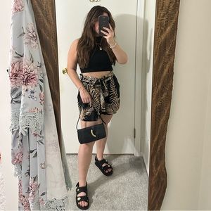 H&M Black Printed Tie Waist Shorts